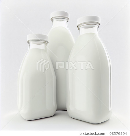Pure milk beverage in pasteurized bottles is a natural food for a healthy, isolated on white background 98576394