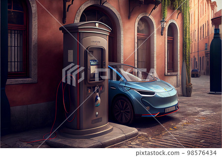 Charging modern electric car on the street which are the future of the Automobile 98576434