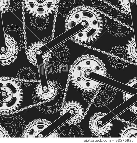 Pattern with gears, bike chains, metal rails Pattern with gears, bike chains, metal rails 98576983