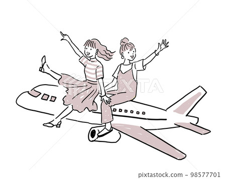Girls on an airplane leaving for a two-person trip 98577701