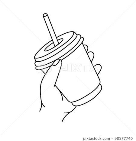 Human hand holding drink cup. Coffee time, coffee break concept. Mug of coffee to takeaway. Beverages and drinks concept. Vector illustration 98577740