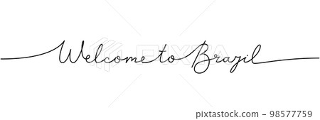 Welcome to Brazil - word with continuous one line. Minimalist drawing of phrase illustration. Brazil country - continuous one line illustration. Welcome to Brazil - word with continuous one line. Minimalist drawing of phrase illustration. Brazil country - continuous one line illustration. 98577759