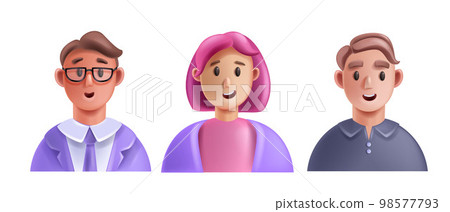 3D profile people avatar icon set, vector men woman happy face young male female cartoon character.  98577793