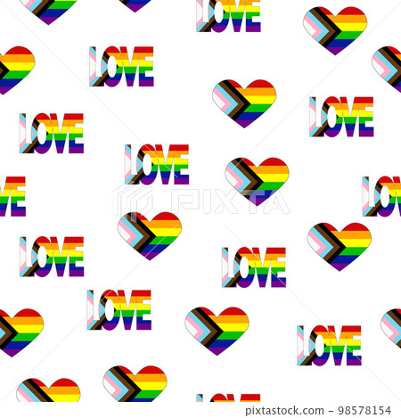 Seamless pattern with new lgbt flag, hearts, text, flower and flag. Gay pride. Pride Month. Love, lgbtq 98578154
