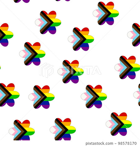 Seamless pattern with new lgbt flag, hearts, text, flower and flag. Gay pride. Pride Month. Love, lgbtq 98578170