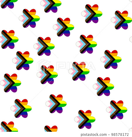 Seamless pattern with new lgbt flag, hearts, text, flower and flag. Gay pride. Pride Month. Love, lgbtq 98578172