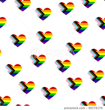 Seamless pattern with new lgbt flag, hearts, text, flower and flag. Gay pride. Pride Month. Love, lgbtq 98578179
