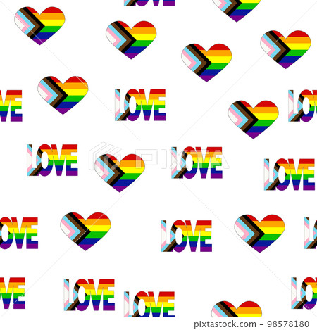 Seamless pattern with new lgbt flag, hearts, text, flower and flag. Gay pride. Pride Month. Love, lgbtq 98578180
