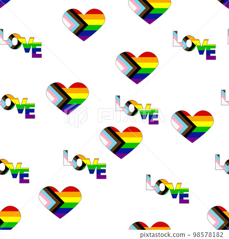 Seamless pattern with new lgbt flag, hearts, text, flower and flag. Gay pride. Pride Month. Love, lgbtq 98578182