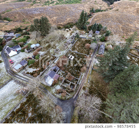 Aerial view of the Dunlewy Ghost Town in County Donegal - Ireland. 98578455