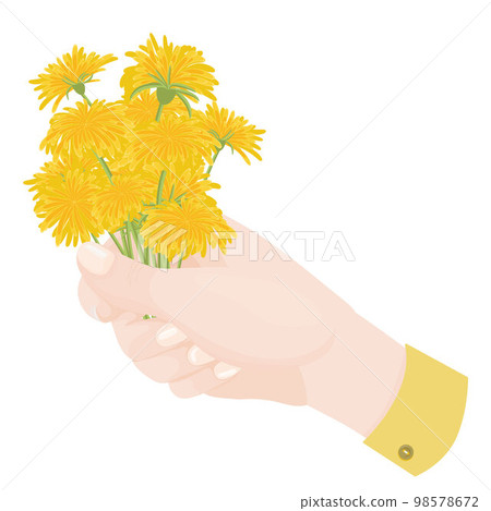 Hand with a bouquet of dandelions Hand with a bouquet of dandelions 98578672