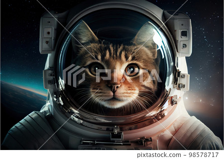 Cat spacecraft in a spacesuit in outer space 98578717