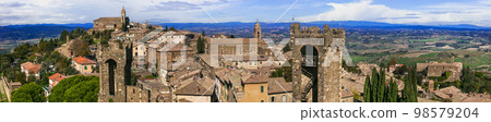 Landmarks of Italy - panorama medieval town Montalcino, famous wine region in Tuscany Landmarks of Italy - panorama medieval town Montalcino, famous wine region in Tuscany 98579204