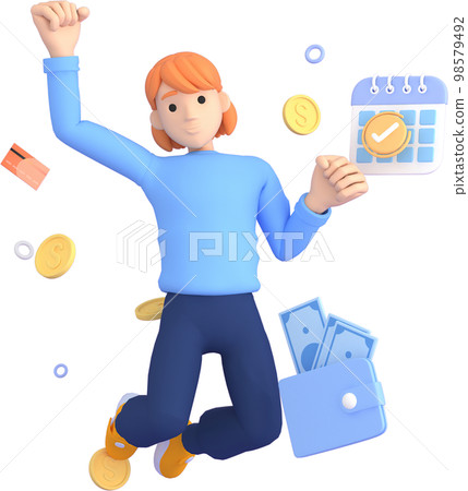 Tax Day Reminder Concept. Businessman submit tax by online concept, online tax payment and report. Business income. 3d illustration. 98579492