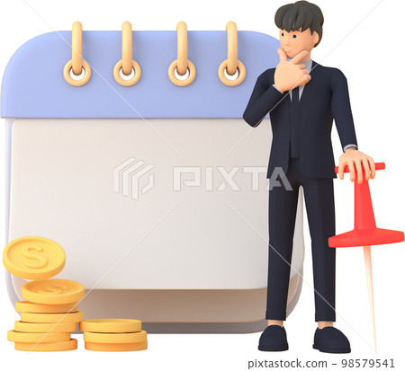 Tax Day Reminder Concept. Businessman submit tax by online concept, online tax payment and report. Business income. 3d illustration. 98579541