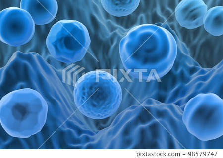 3D blood cells or virus cells in human organism. 98579742