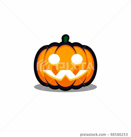 Halloween pumpkin, scary or spooky creepy pumpkins, Halloween holiday. Black stroke and shadow design. Isolated icon. 98580253