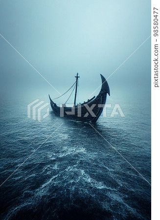 Vikings ship drakkar at ocean 98580477