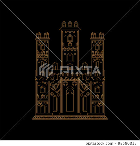Medieval castle. Old castle with towers vector line illustration. Medieval castle. Old castle with towers vector line illustration. 98580815