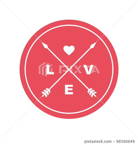 Love emblem. Circle sticker with word Love and arrows. Love emblem. Circle sticker with word Love and arrows. 98580849