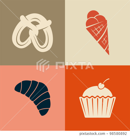 Bakery goods vector icon set. Vintage style bakery illustration. Bakery goods vector icon set. Vintage style bakery illustration. 98580892