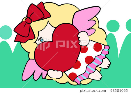 禮物丘比特天使少女手繪插畫禮物 98581065