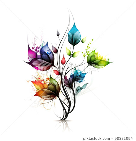 Original floral design with exotic flowers and tropic leaves. Colorful flowers on white background. 98581094