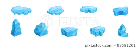 Ice Pieces or Cold Frozen Blocks Vector Set Ice Pieces or Cold Frozen Blocks Vector Set 98581201