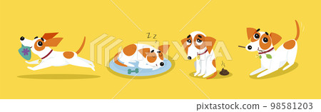 Funny Jack Russell Terrier Doing Different Activity Vector Set 98581203