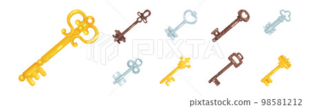 Golden, Silver and Copper Key as Device for Closing and Opening Door Vector Set Golden, Silver and Copper Key as Device for Closing and Opening Door Vector Set 98581212