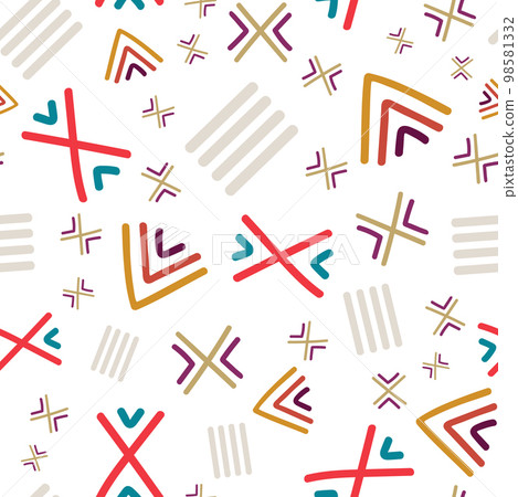 Hand drawn Tribal style elements Seamless Pattern on white background. Hand drawn Tribal style elements Seamless Pattern on white background. 98581332