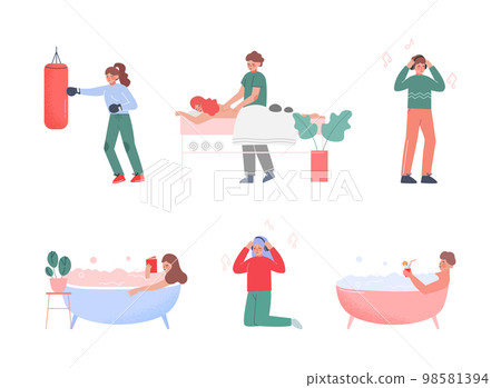 People Characters Caring about their Mental Health Vector Set People Characters Caring about their Mental Health Vector Set 98581394