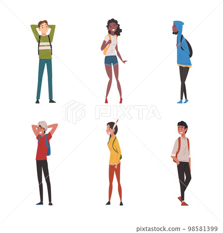 Diverse International College or University Students with Backpacks Vector Set 98581399