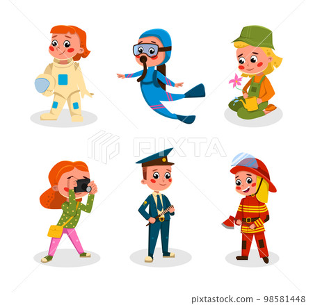 Cheerful Children Depicting Different Profession and Occupation Vector Set Cheerful Children Depicting Different Profession and Occupation Vector Set 98581448
