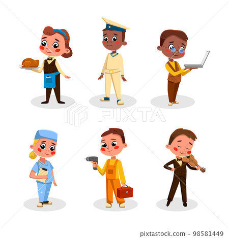 Cheerful Children Depicting Different Profession and Occupation Vector Set 98581449
