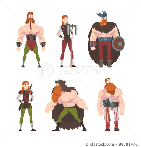 Viking Male and Female Character with Weapons Vector Set Viking Male and Female Character with Weapons Vector Set 98581470