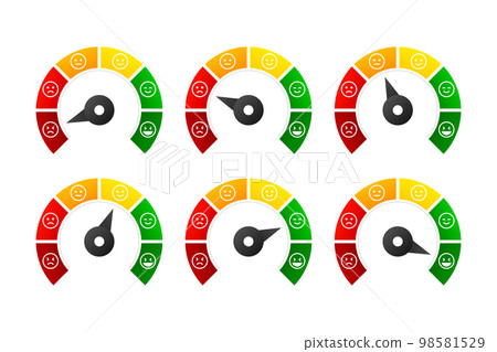 Emotional icons indicating quality, level, rating. Business indicators concept. Grades of different levels, such as bad, normal, good, excellent. Vector illustration. Emotional icons indicating quality, level, rating. Business indicators concept. Grades of different levels, such as bad, normal, good, excellent. Vector illustration. 98581529