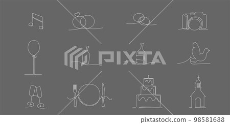 Decoration continuous line hand drawing elements set for wedding photo book, invitations. Vector stock illustration minimalism design isolated on black background. Editable stroke single line. EPS10 98581688