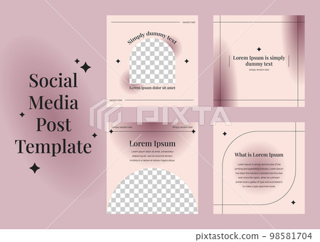 Set of aesthetic minimal square banner template for social media post. Editable microblog carousel slides template collection. Pastel pink gradient backdrops. Trendy backgrounds 98581704