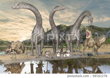 恐龍聚集在飲水機 98582276