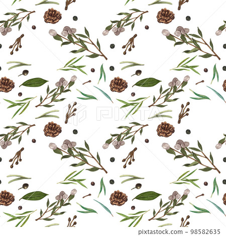 Watercolor seamless pattern branch with... - Stock Illustration ...