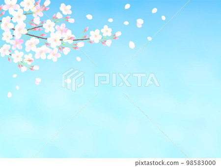 向量插圖背景與藍天和櫻花水彩觸摸 向量插圖背景與藍天和櫻花水彩觸摸 98583000
