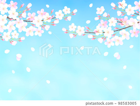 向量插圖背景與藍天和櫻花水彩觸摸 向量插圖背景與藍天和櫻花水彩觸摸 98583005