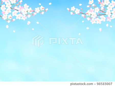 Vector illustration background with blue sky and cherry blossoms watercolor touch 98583007