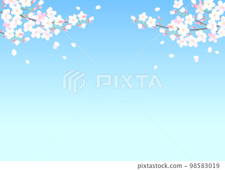向量插圖背景與藍天和櫻花水彩觸摸 98583019