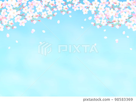 向量插圖背景與藍天和櫻花水彩觸摸 98583369