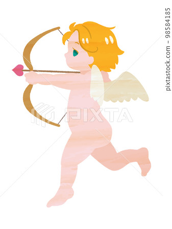 Cute cupid holding a bow and arrow Watercolor style, textured Cute cupid holding a bow and arrow Watercolor style, textured 98584185