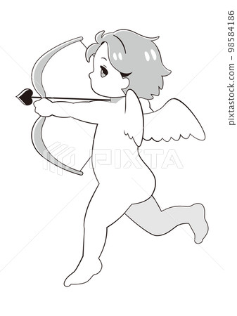 Cute cupid holding a bow and arrow monochrome Cute cupid holding a bow and arrow monochrome 98584186