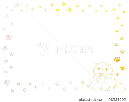 Illustration material: cute footprints and cat frame (pastel color) 98585605