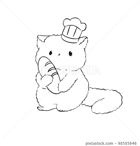 Stock Illustration: Cat holding bread (line drawing) Stock Illustration: Cat holding bread (line drawing) 98585646